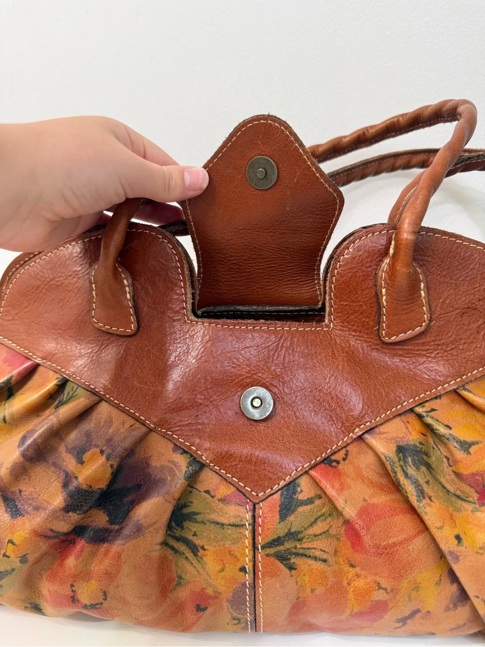 Patricia Nash Heritage Lione Multi Floral Pleated Leather Tote Satchel Bag Purse